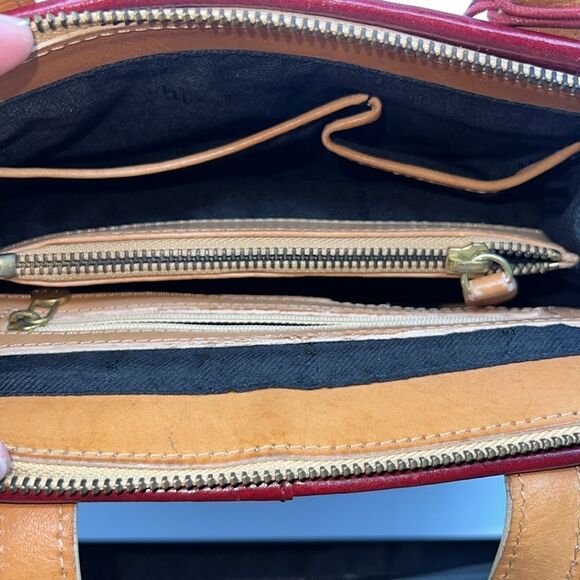 MONSAC ORIGINAL Vintage Red and Tan Leather Handbag Purse - Picture 7 of 8